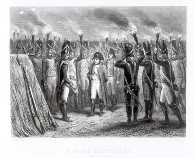 La Guardia Nocturna en Austerlitz (grabado por E. Giradel) de Denis Auguste Marie Raffet
